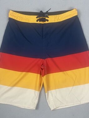 Vans Mens 28 Board Shorts Colorblock Swim Trunks Blue Red Yellow Surf